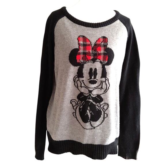 Disney Sweaters - Disney knit sweater Minnie Mouse black red  gray long sleeve licensed size XL W